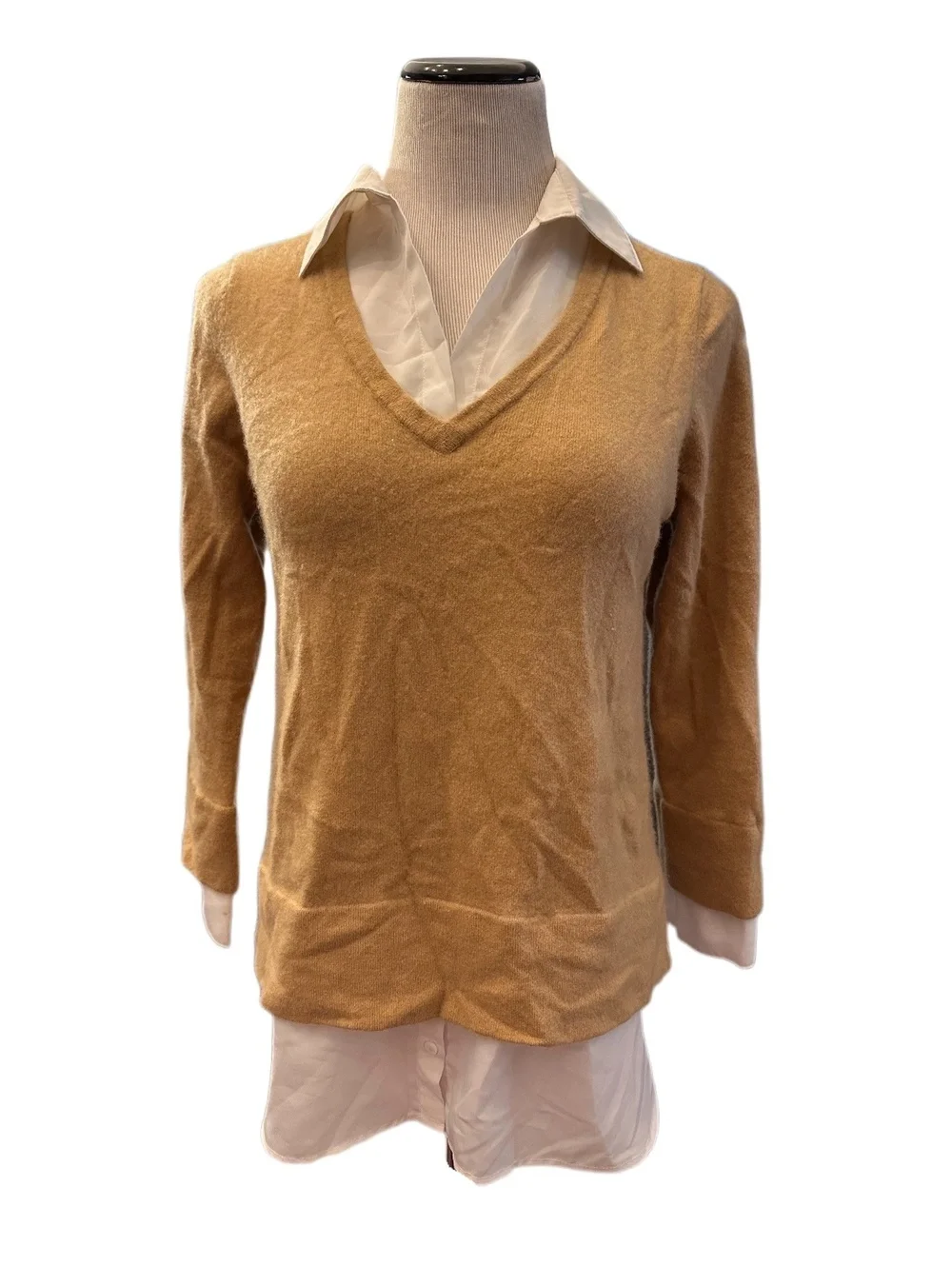 Tyler Boe Cashmere Twofer Sweater In Tan Sz L